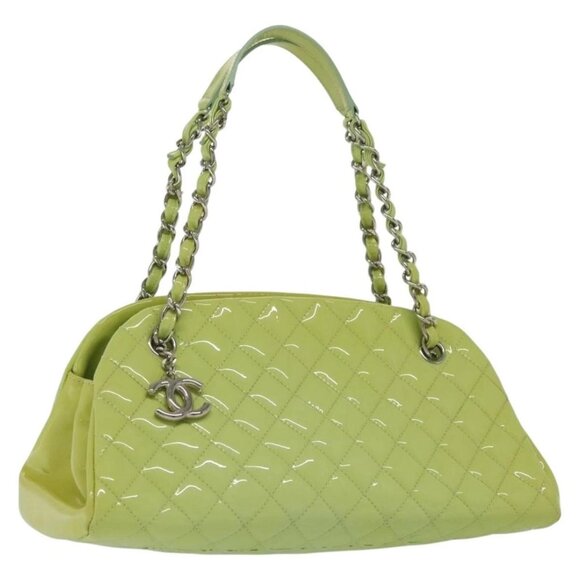 CHANEL Matelasse Chain Tote Bag Patent leather Green Silver CC Auth 139353 - Picture 1 of 16